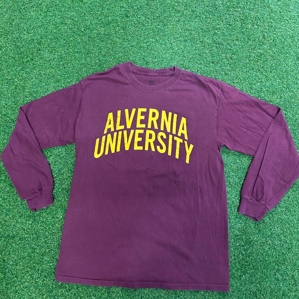 Vintage Alvernia University Long Sleeve Shirt Maroon Yellow Mens Medium